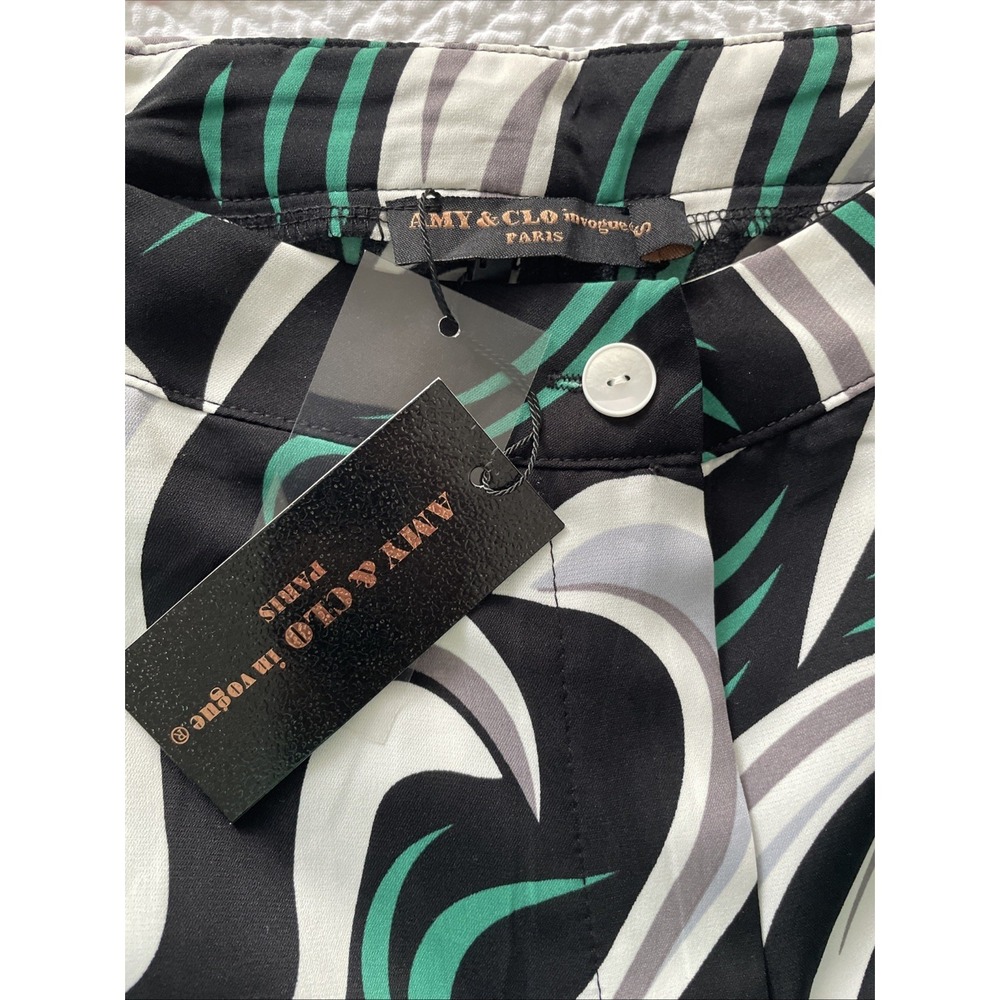 Amy & Clo Womens Pants Sz S NWT Lightweight Wide Leg Sheer Black White Green - Picture 4 of 8